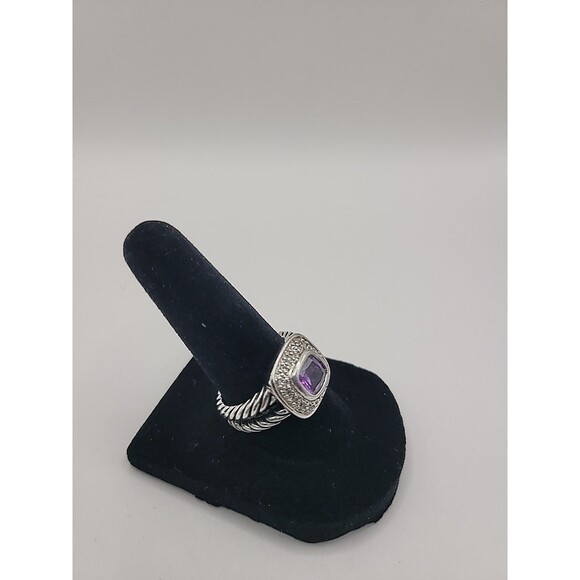Vintage Silver Tone Purple Stone Halo Ring Rope Band Cushion Cut SZ 7 - Picture 5 of 11